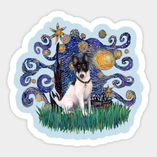 Starry Night Derivative Featuring A Smooth Fox Terrier (black/white) Sticker